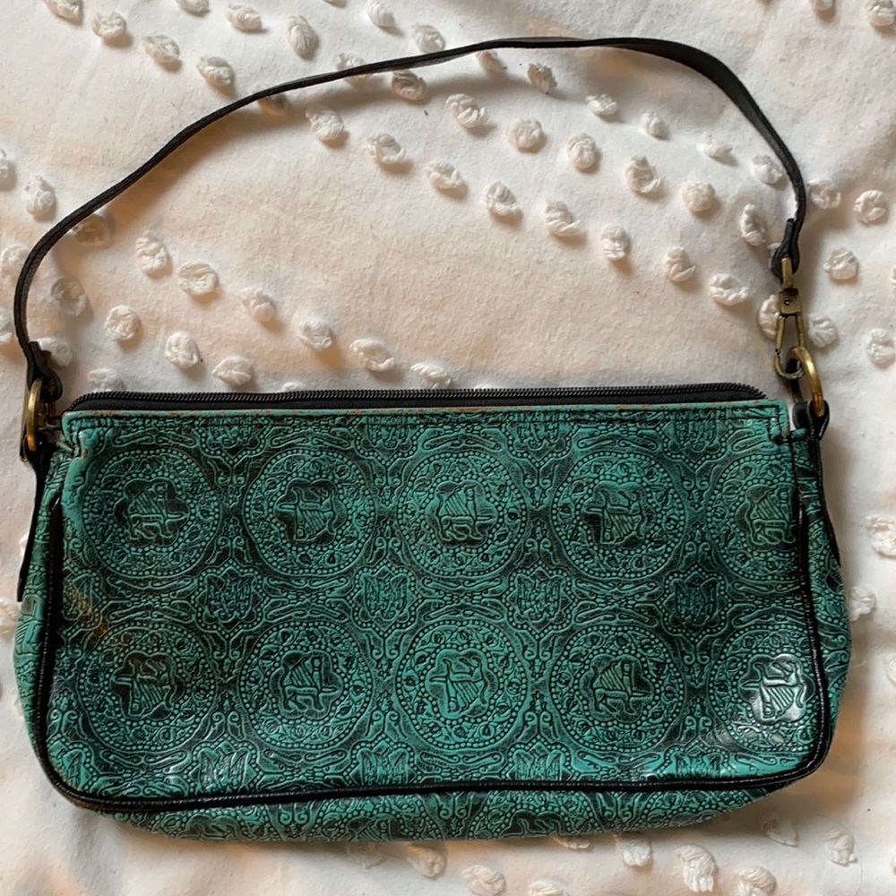 Turquoise Leather Griffin Shoulder Bag